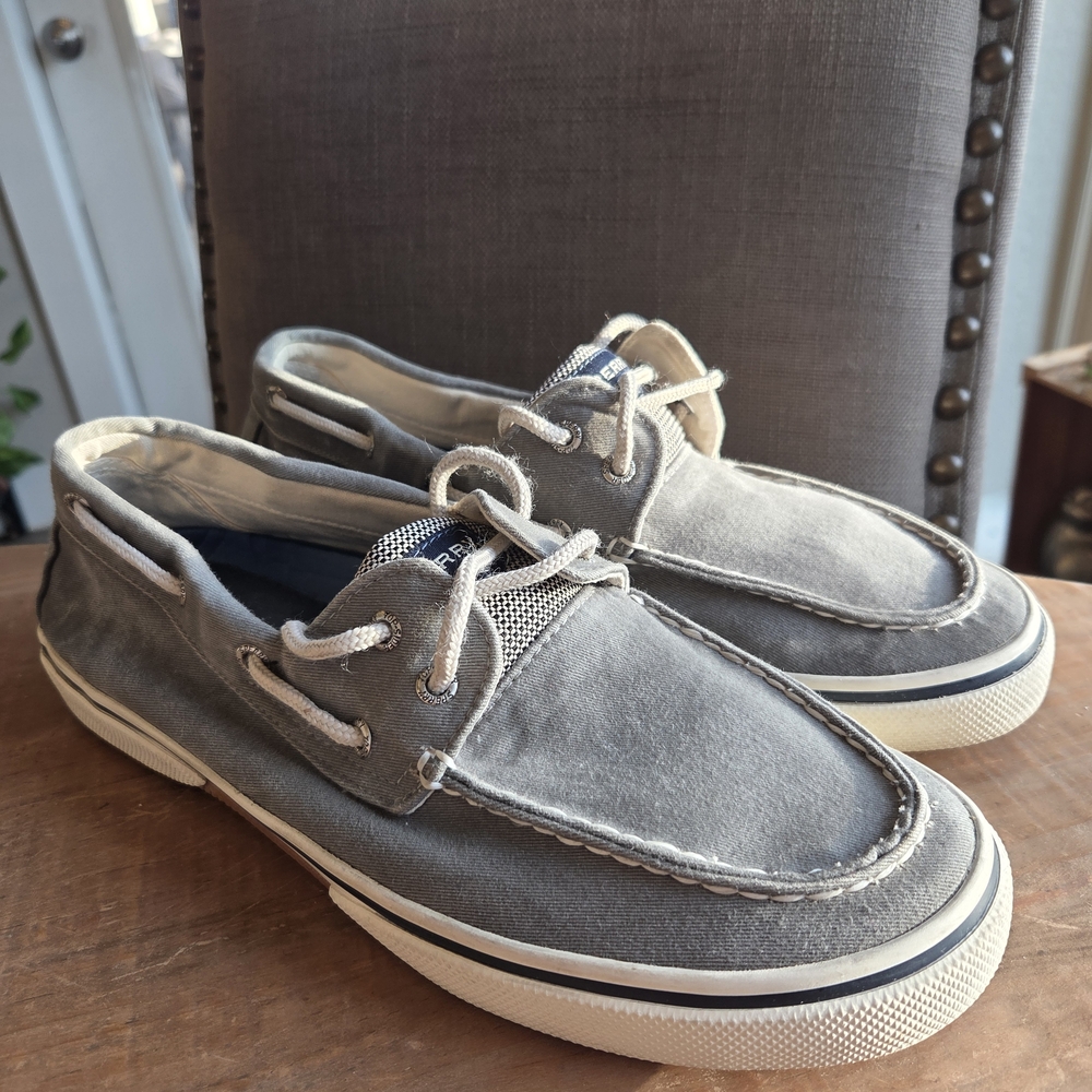 Mens Sperry Top-Sider Navy & Gray Canvas Boat Dock Shoes Size 10 M Bahama